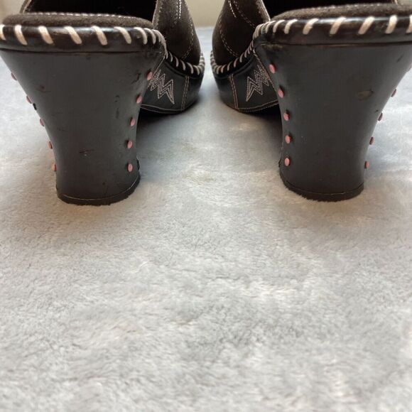 Sonora Western Heeled Mules Clogs Womens 8M Brown Suede Leather Slip On Shoes - Picture 4 of 11